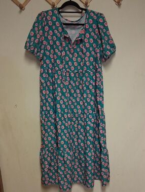 Womens Green Dress with Pink Floral Print